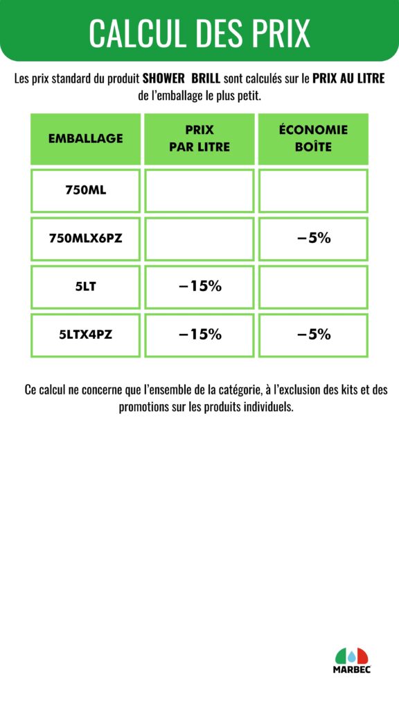 Marbec - Calcul des prix SHOWER BRILL